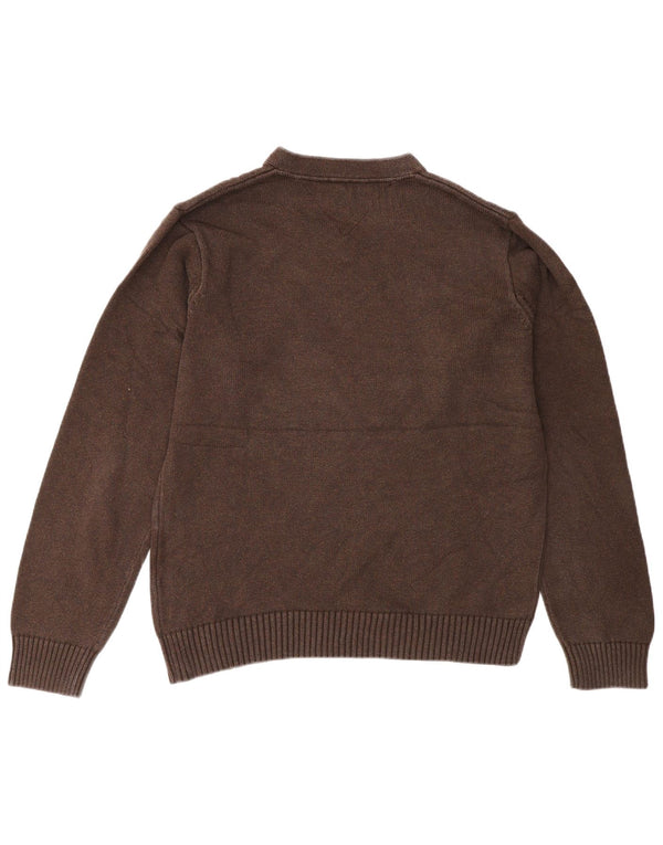 Tommy Hilfiger Mens V-Neck Jumper Sweater Large Brown Cotton