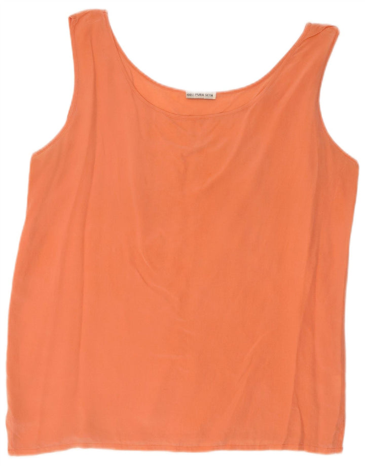 Vintage Womens Sleeveless Blouse Top UK 16 Large Orange Silk