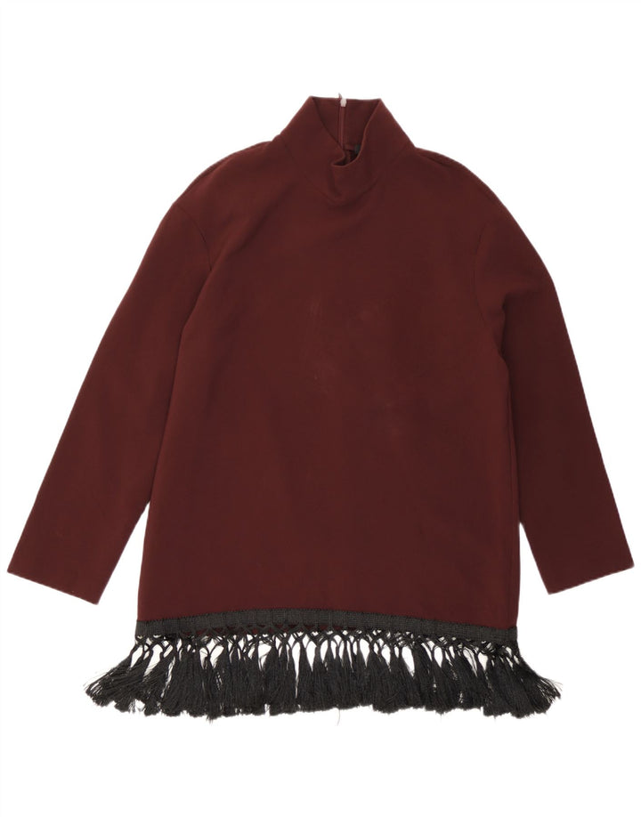 Zara Womens Long Sleeve Tunic Top UK 14 Medium Burgundy