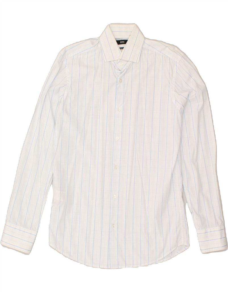 HUGO BOSS Mens Regular Fit Shirt Size 38 15 Medium White Pinstripe Cotton | Vintage Hugo Boss | Thrift | Second-Hand Hugo Boss | Used Clothing | Messina Hembry 