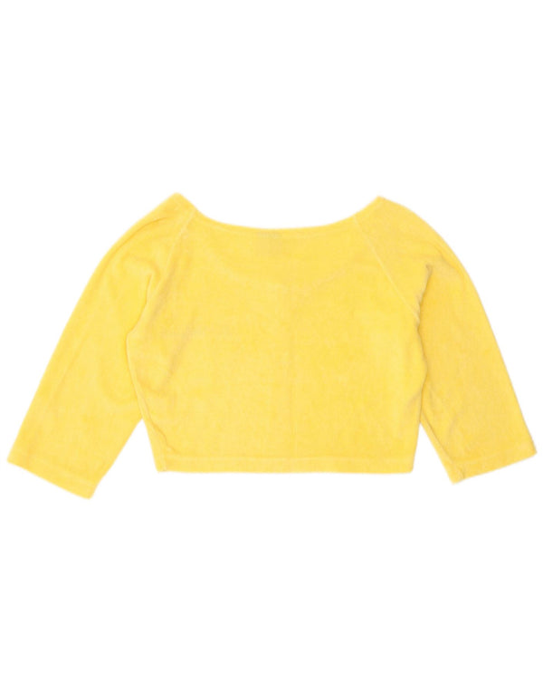 Uncle Sam Womens 3/4 Sleeve Crop Top UK 12 Medium Yellow Cotton