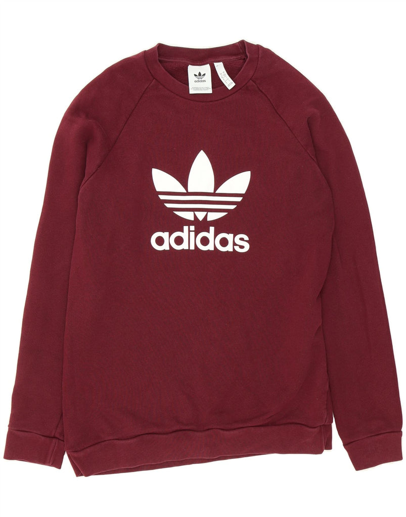 ADIDAS Mens Graphic Sweatshirt Jumper Small Burgundy Cotton Vintage Adidas and Second-Hand Adidas from Messina Hembry 