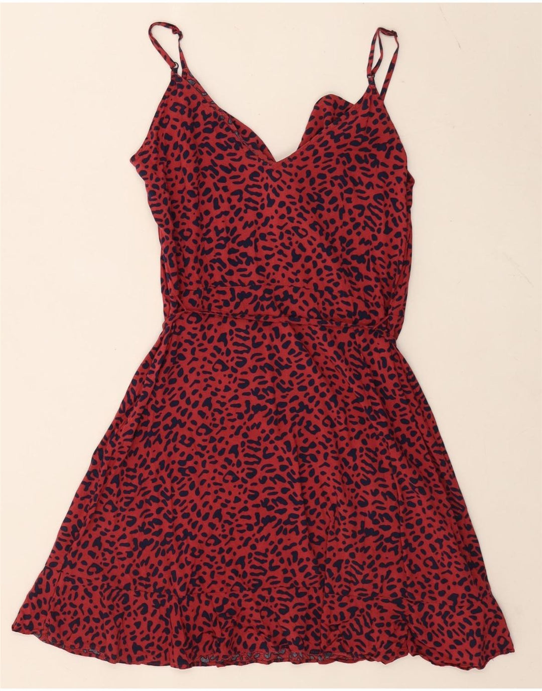 Oasis Womens Ruffle Front Sundress UK 10 Small Red Animal Print Viscose
