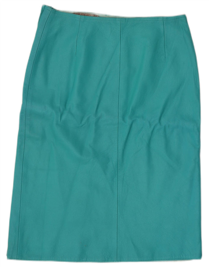 Vintage Womens Leather Skirt IT 44 Medium W28 Turquoise Leather