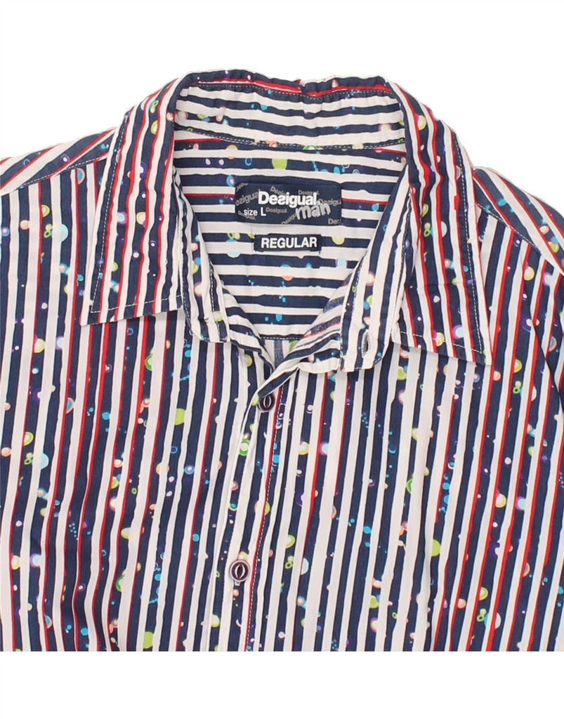 DESIGUAL Mens Regular Fit Shirt Large Multicoloured Striped Cotton | Vintage Desigual | Thrift | Second-Hand Desigual | Used Clothing | Messina Hembry 