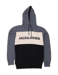 JACK & JONES Mens Graphic Hoodie Jumper Medium Navy Blue Colourblock