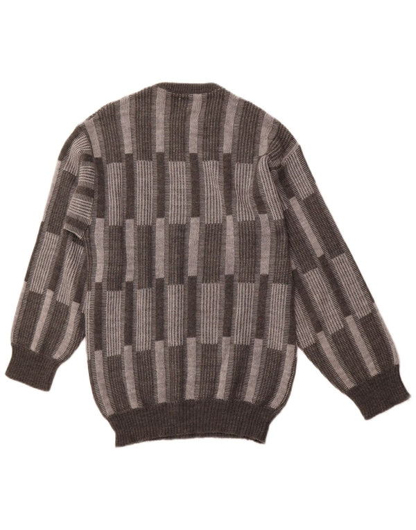 VINTAGE Mens Crew Neck Jumper Sweater IT 52 Large Grey Geometric Acrylic