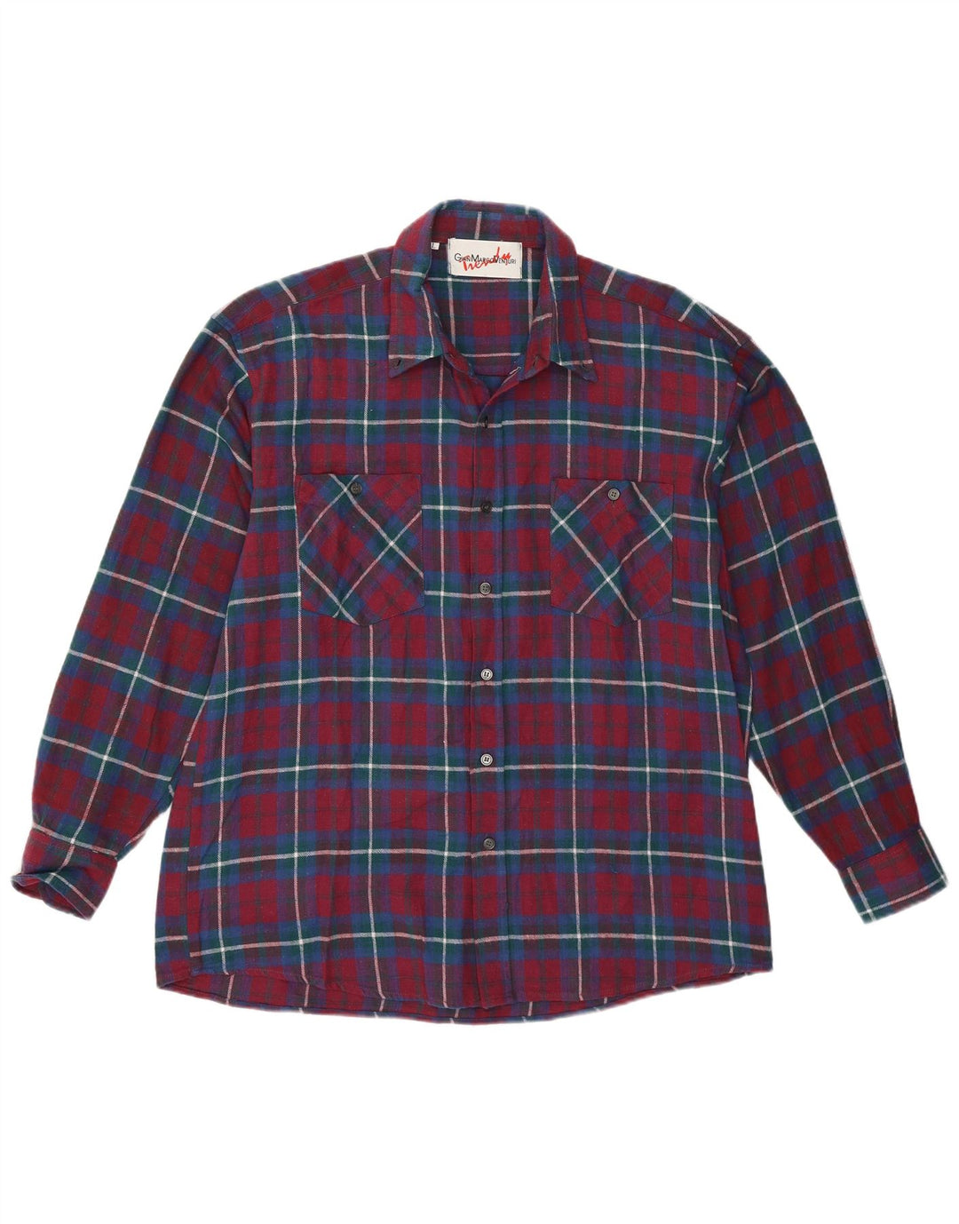 Gian Marco Venturi Mens Flannel Shirt Large Burgundy Check Cotton