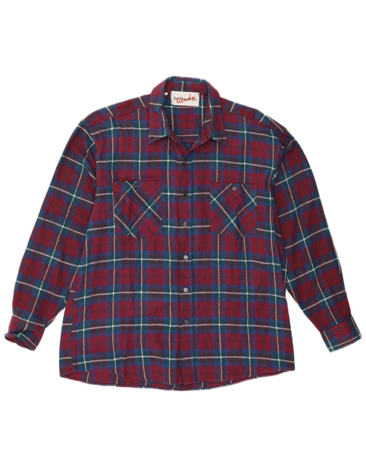 Gian Marco Venturi Mens Flannel Shirt Large Burgundy Check Cotton