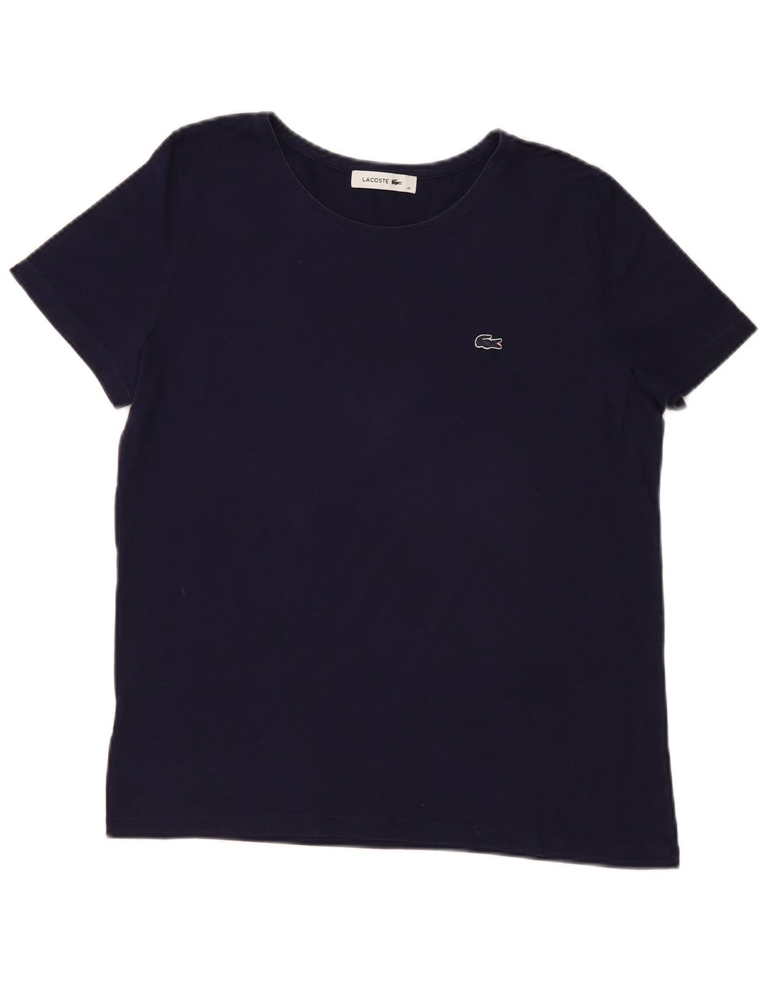 LACOSTE Womens T-Shirt Top Size 42 Large Navy Blue Cotton