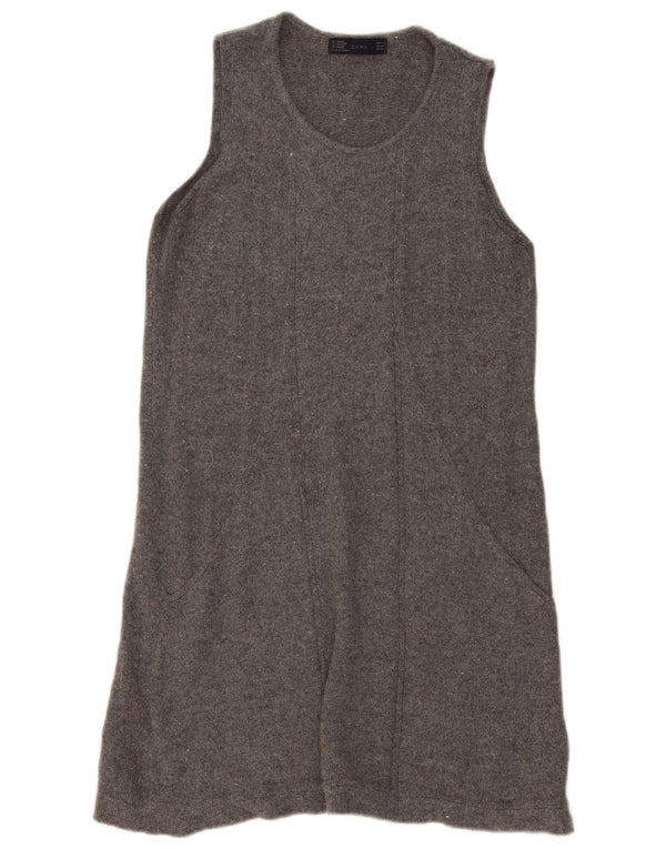 Zara Womens Sleeveless Jumper Dress UK 14 Medium Grey Viscose