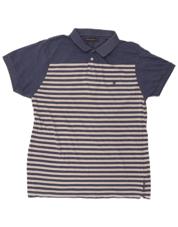 French Connection Mens Polo Shirt XL Navy Blue Striped Cotton