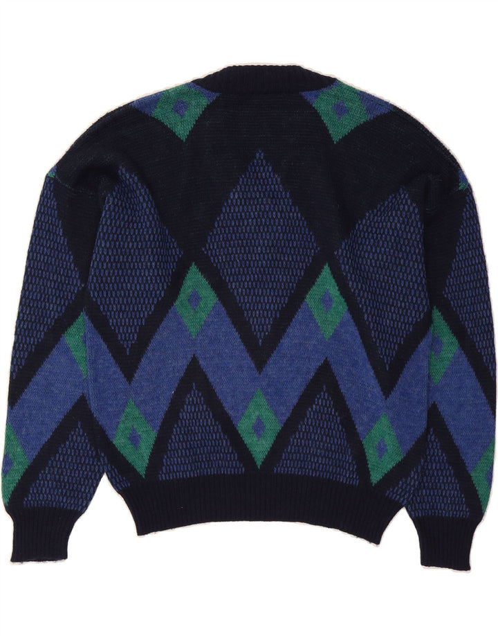 VINTAGE Mens V-Neck Jumper Sweater IT 50 Medium Navy Blue Chevron Vintage Vintage and Second-Hand Vintage from Messina Hembry 