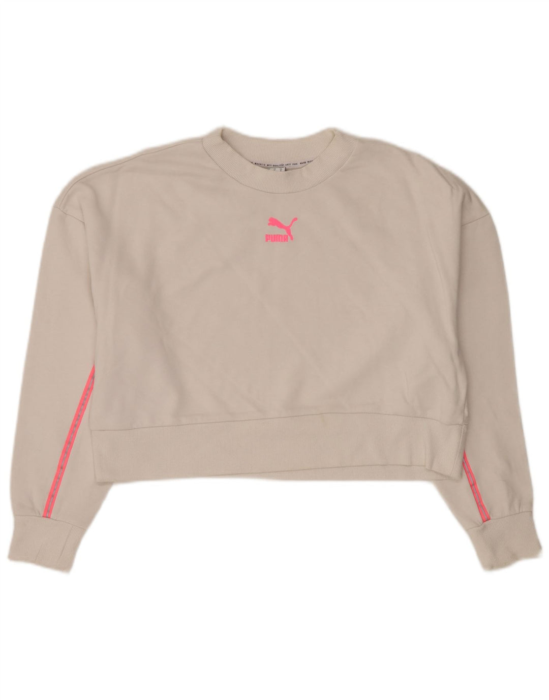 PUMA Womens Crop Oversized Sweatshirt Jumper UK 14 Medium White Cotton