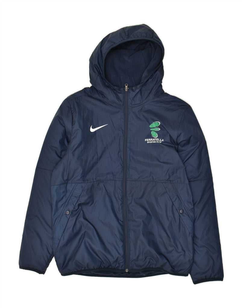 NIKE Mens Hooded Windbreaker Jacket UK 40 Large Navy Blue Polyester | Vintage Nike | Thrift | Second-Hand Nike | Used Clothing | Messina Hembry 