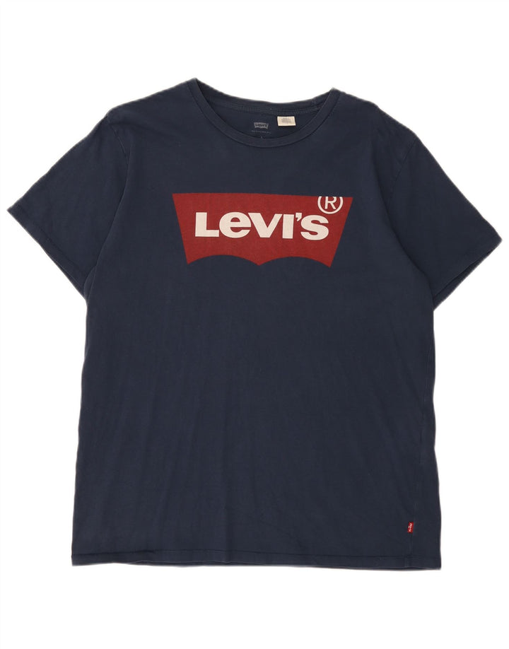 LEVI'S Mens Graphic T-Shirt Top Large Navy Blue Cotton