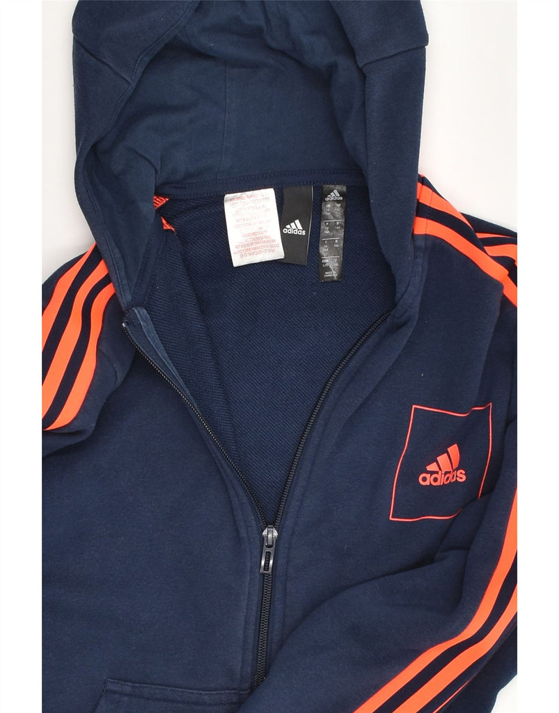 ADIDAS Boys Zip Hoodie Sweater 13-14 Years Navy Blue Cotton | Vintage Adidas | Thrift | Second-Hand Adidas | Used Clothing | Messina Hembry 