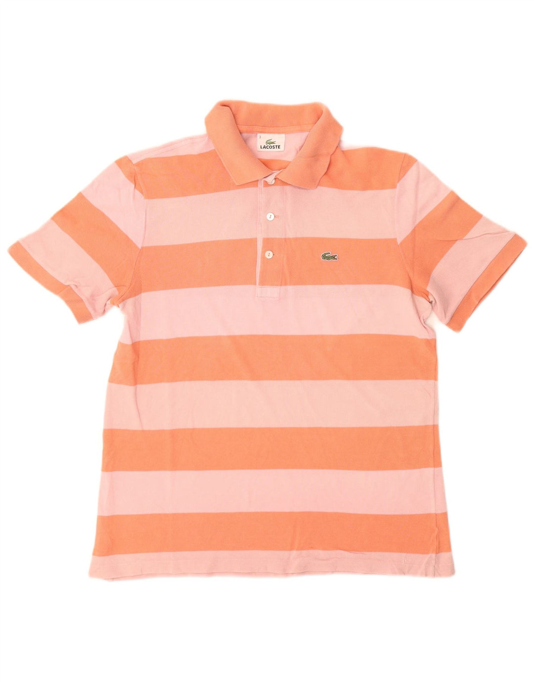 Lacoste Mens Rugby Polo Shirt Size 3 Small Orange Striped Cotton