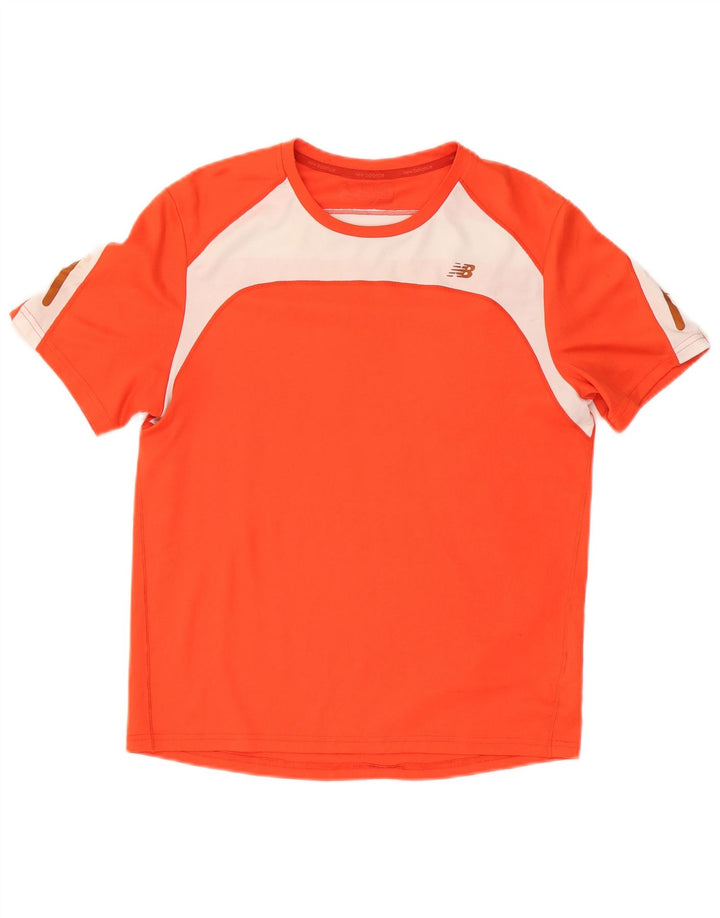 New Balance Mens T-Shirt Top Medium Orange Colourblock Polyester