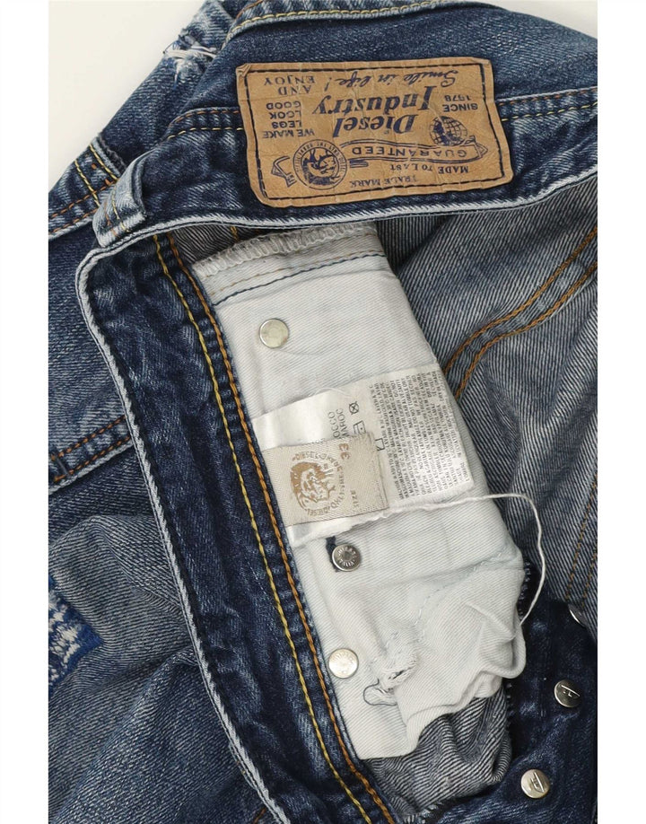 Diesel Mens Distressed Straight Jeans W33 L34 Blue Cotton