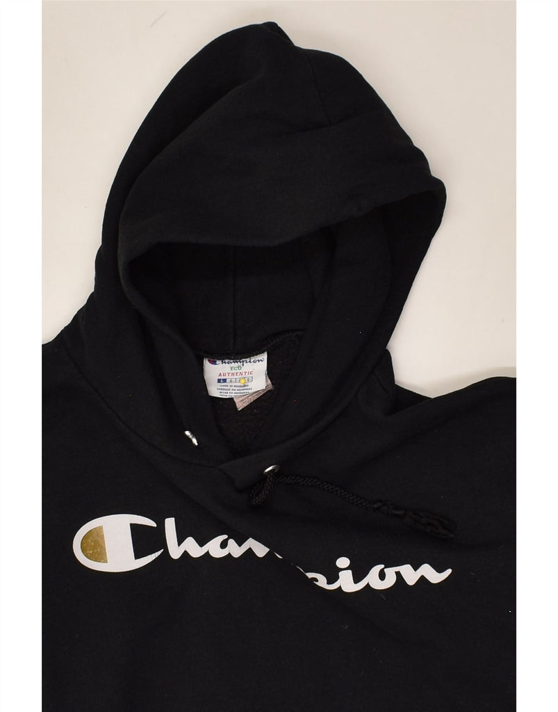 CHAMPION Womens Graphic Hoodie Jumper UK 16 Large Black Cotton | Vintage Champion | Thrift | Second-Hand Champion | Used Clothing | Messina Hembry 