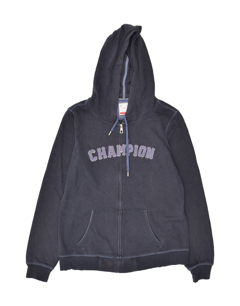 CHAMPION Womens Graphic Zip Hoodie Sweater UK 16 Large Navy Blue | Vintage Champion | Thrift | Second-Hand Champion | Used Clothing | Messina Hembry 