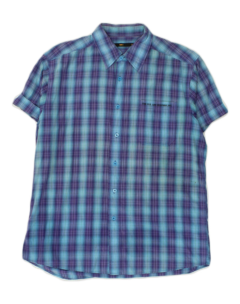 LEE Mens Short Sleeve Shirt Medium Blue Check Cotton | Vintage Lee | Thrift | Second-Hand Lee | Used Clothing | Messina Hembry 