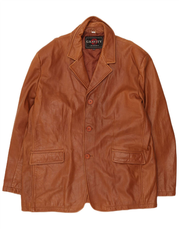 Vintage Mens Leather 3 Button Blazer Jacket UK 46 3XL Brown Leather