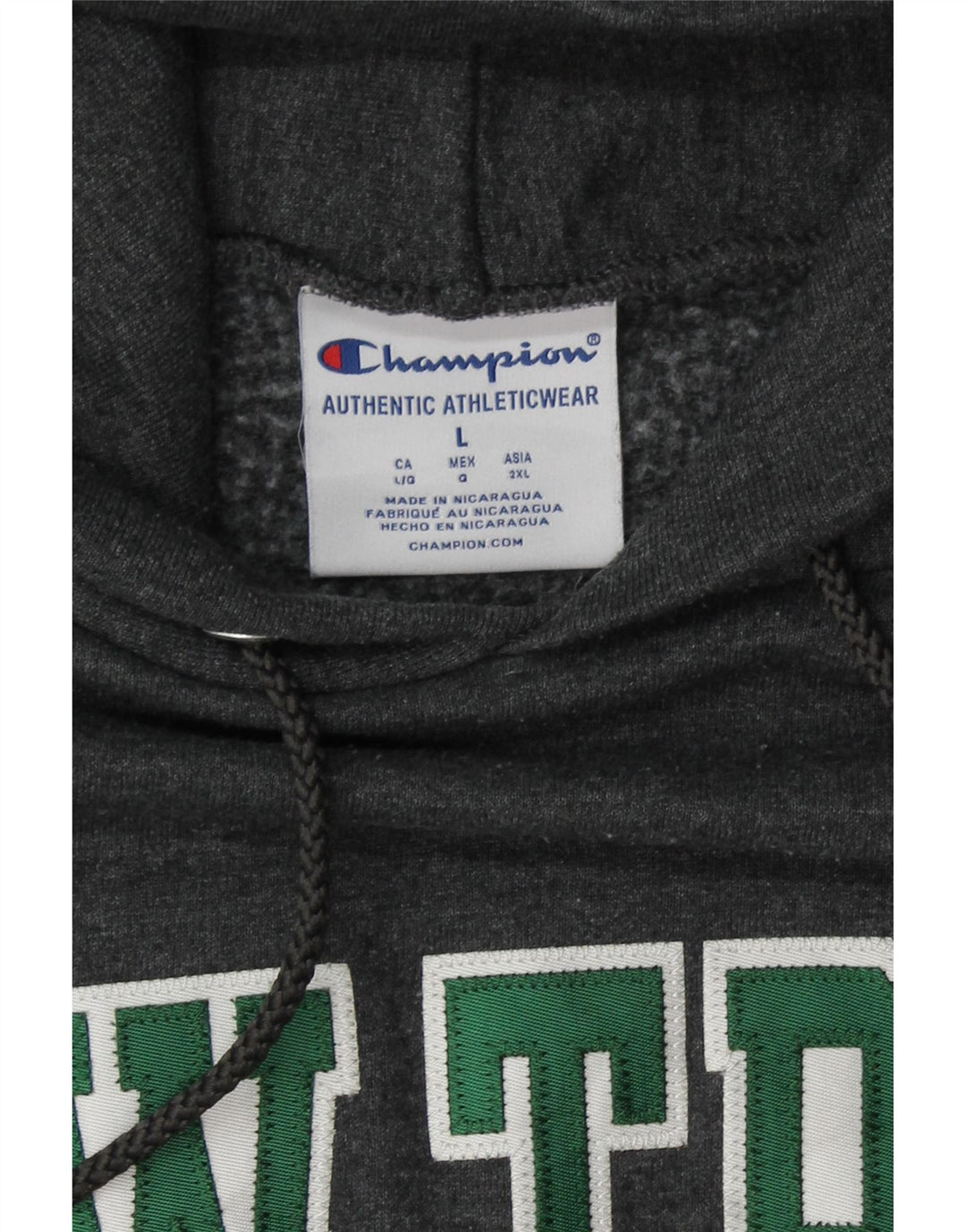 CHAMPION Mens Graphic Hoodie Jumper Large Grey Cotton Vintage Champion and Second-Hand Champion from Messina Hembry 