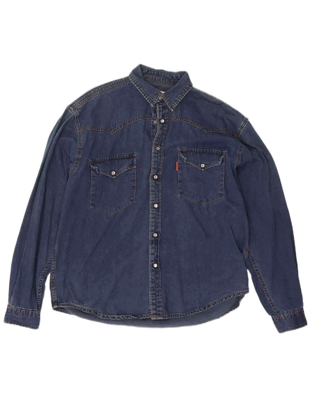 Vintage Mens Loose Fit Denim Shirt Medium Blue Cotton