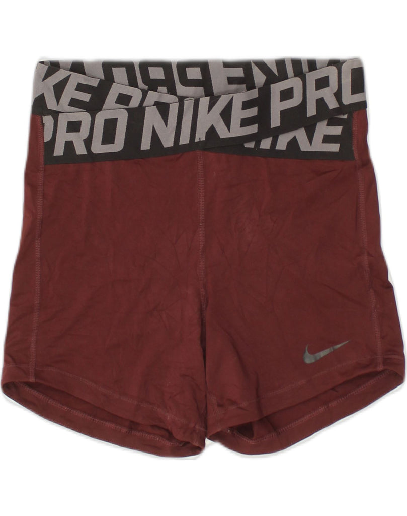 NIKE Womens Sport Shorts UK 12 Medium Maroon Polyester | Vintage Nike | Thrift | Second-Hand Nike | Used Clothing | Messina Hembry 