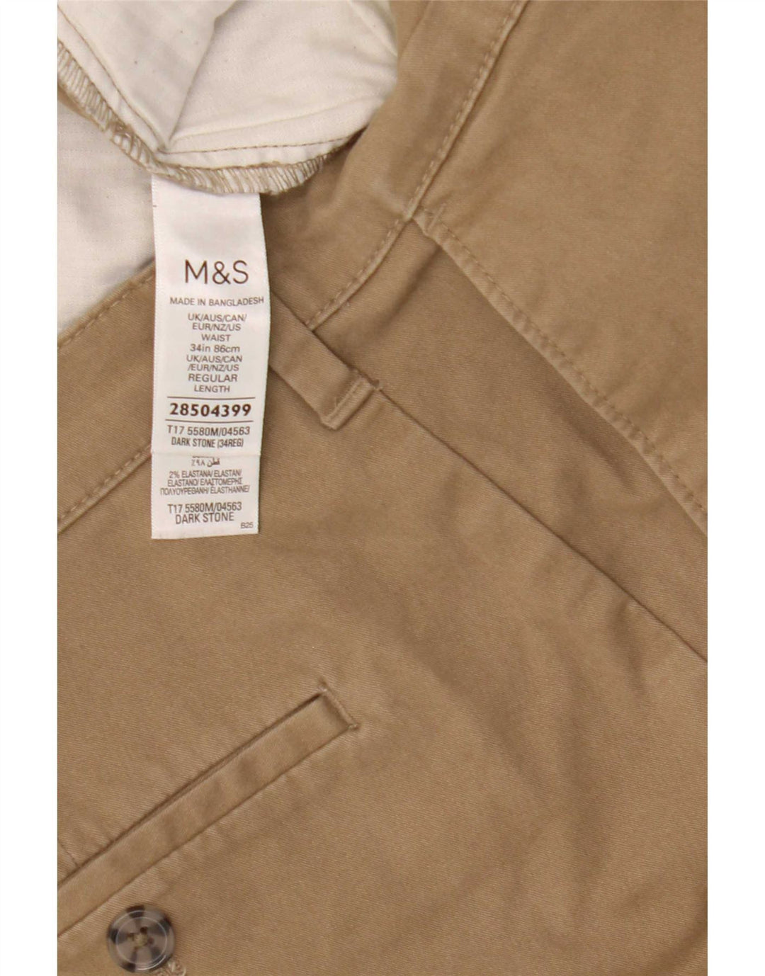 Marks & Spencer Mens Chino Shorts W34 Large Beige Cotton