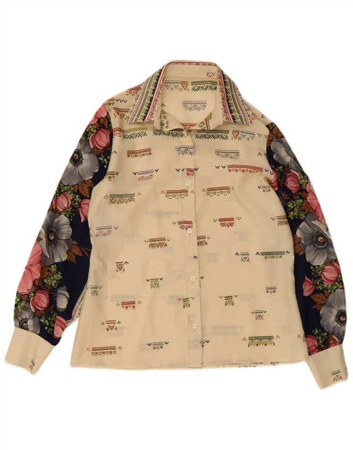 Vintage Womens Shirt Blouse UK 12 Medium Beige Floral