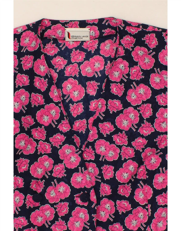 HERMANN LANGE Womens Longline Blazer Jacket UK 16 Large Navy Blue Floral Vintage Hermann Lange and Second-Hand Hermann Lange from Messina Hembry 