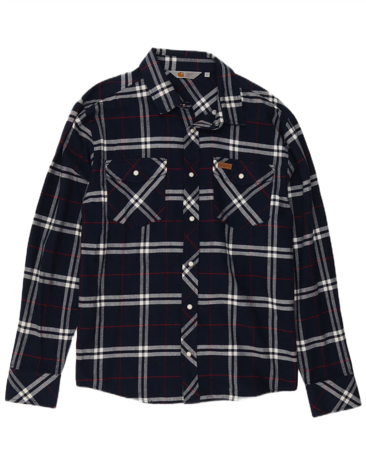 Carhartt Mens Flannel Shirt Large Navy Blue Check Cotton