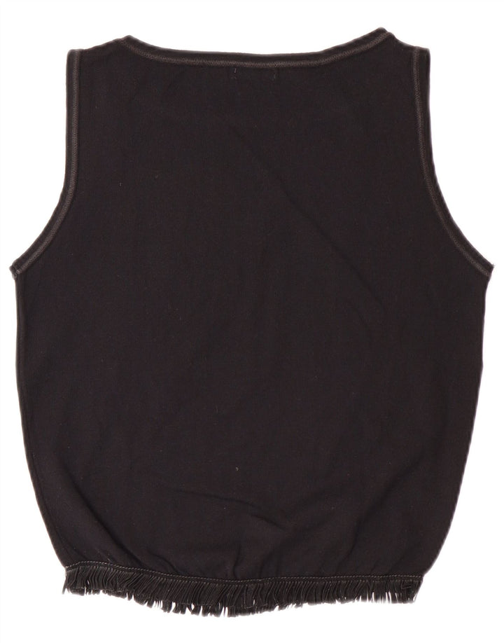 BENETTON Womens Crop Vest Top UK 12 Medium Black Polyamide