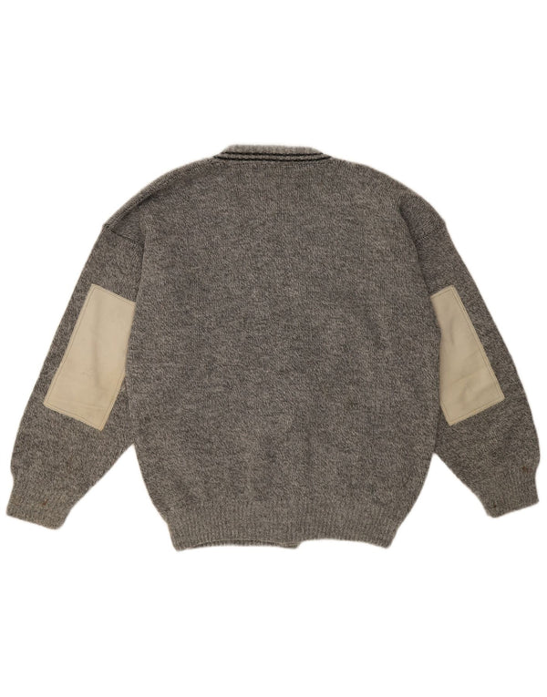 Vintage Mens Loose Fit Cardigan Sweater Medium Grey Flecked Acrylic
