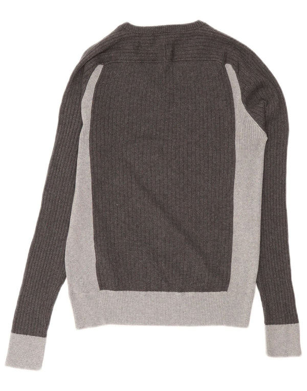 Gas Mens V-Neck Jumper Sweater Medium Grey Colourblock Cotton