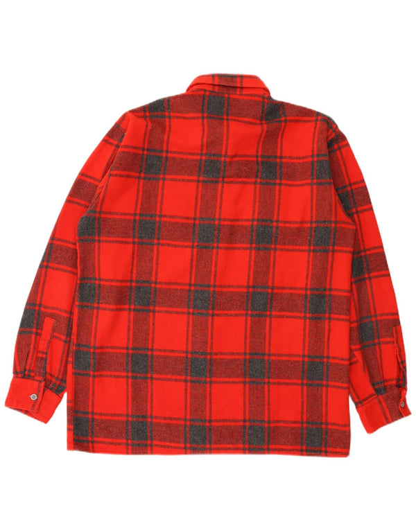 Vintage Mens Flannel Shirt Size 44 XL Red Plaid Wool