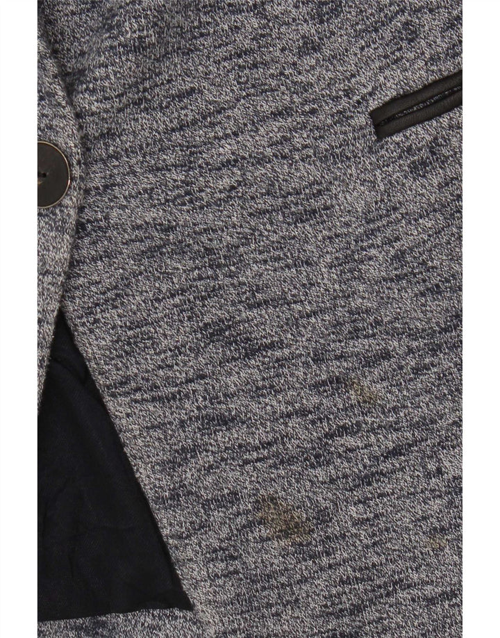 Zara Womens 1 Button Blazer Jacket UK 6 XS Blue Flecked Cotton