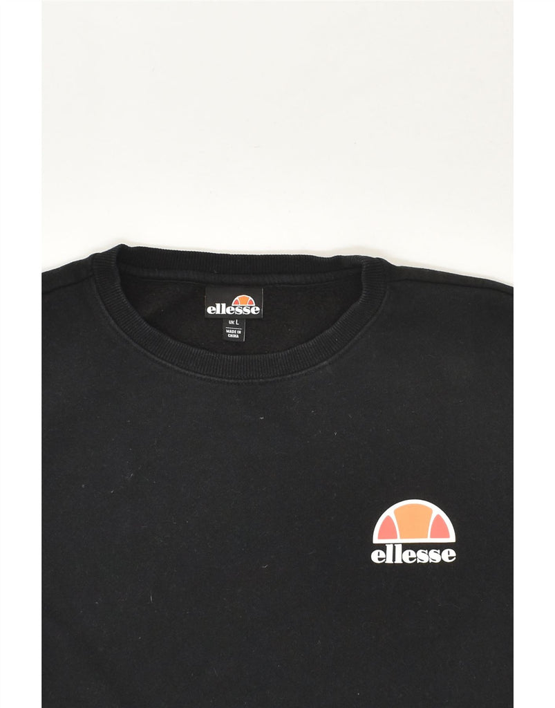 ELLESSE Mens Sweatshirt Jumper Large Black Cotton | Vintage Ellesse | Thrift | Second-Hand Ellesse | Used Clothing | Messina Hembry 