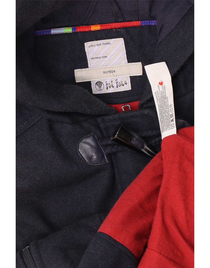 Fat Face Womens Hooded Duffle Jacket UK 16 Large Navy Blue Wool