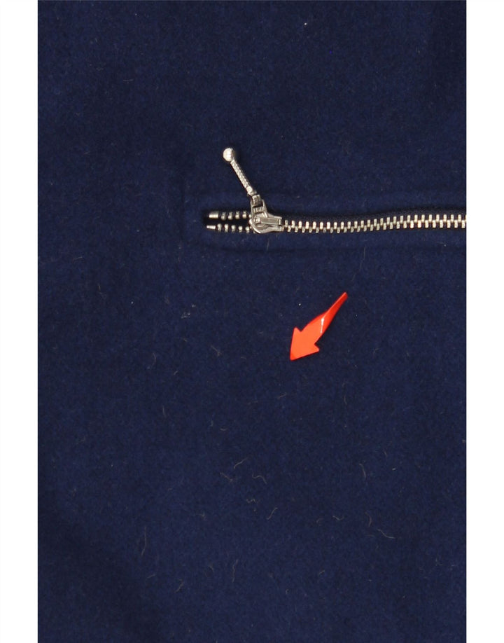 SCHMEINCK  Womens Overcoat UK 16 Large Navy Blue Check Wool