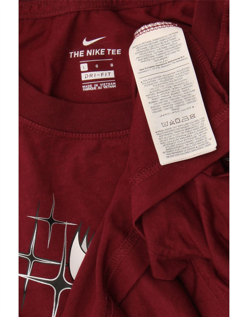 NIKE Womens Dri Fit Oversized Graphic T-Shirt Top UK 16 Large Burgundy Vintage Nike and Second-Hand Nike from Messina Hembry 