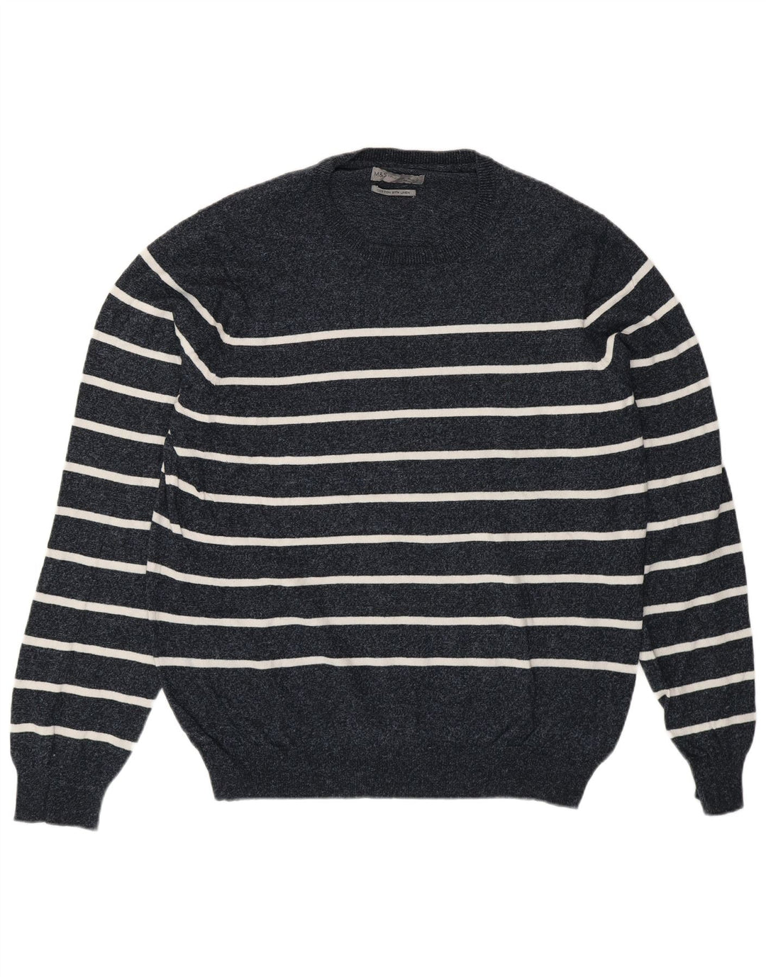 Marks & Spencer Mens Crew Neck Jumper Sweater Large Navy Blue Striped