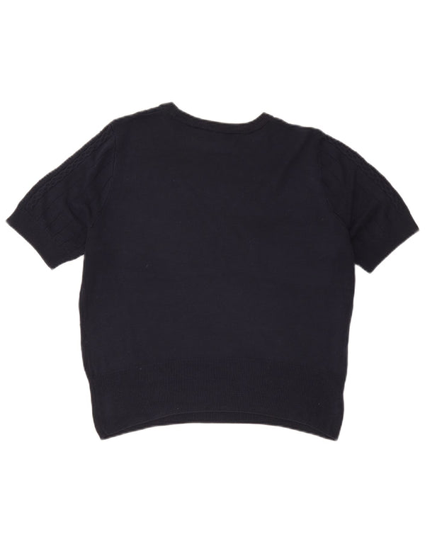 Marks & Spencer Womens Crop Crew Neck Jumper Sweater UK 14 Medium Navy Blue