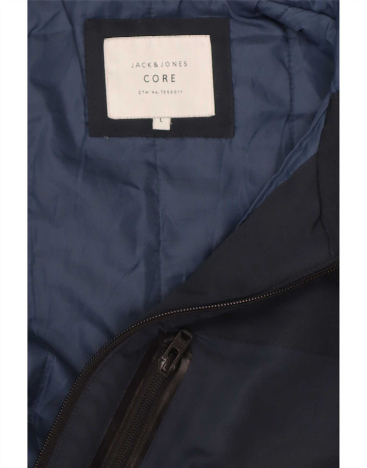 Jack & Jones Mens Hooded Padded Jacket UK 40 Large Navy Blue Modern