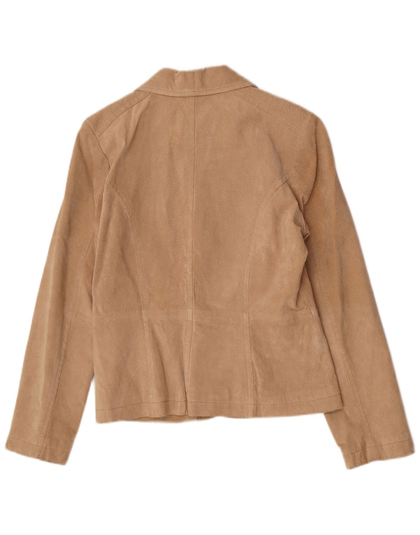 Vivien Caron Womens 2 Button Suede Blazer Jacket EU 36 Small Beige Leather