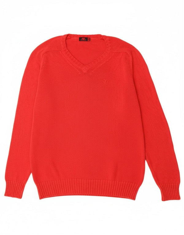 Kappa Mens V-Neck Jumper Sweater Medium Red Cotton