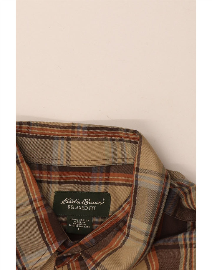 EDDIE BAUER Mens Relaxed Fit Flannel Shirt Large Brown Plaid Cotton